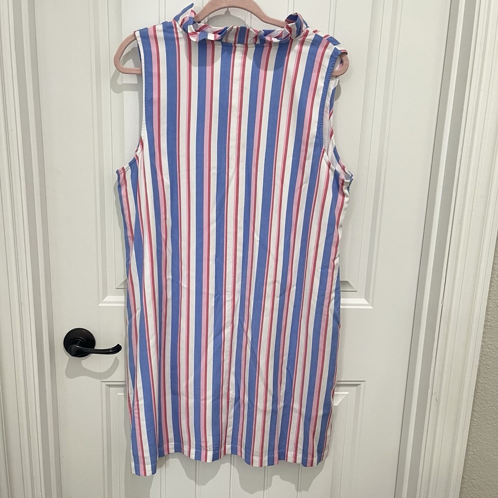 Crown & Ivy White Pink Blue Stripe Ruffle Neck Sleeveless Dress Size XL NWT‎ - Picture 5 of 8